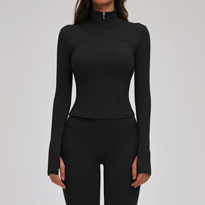 Veste de yoga brossée pour femmes, <span class=keywords><strong>col</strong></span> montant, manches longues, fermeture éclair, coupe ajustée, veste de sport de plein air, course à pied, fitness, nouvelle - Product Image 4