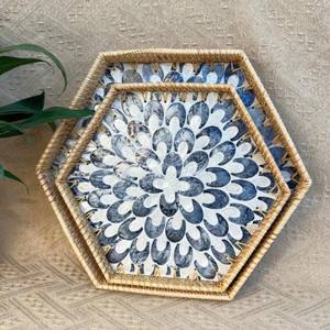 Juego de bandeja para servir MOP de ratán de alta calidad, bandejas de madreperla, Plato decorativo de concha de mosaico - Product Image 1