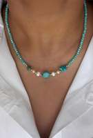 Collier Y en pierre naturelle turquoise élégante et personnalisée, perle d'eau douce, breloque baroque épaisse, bijoux pour femmes pour boutiques