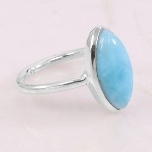 925 Sterling Silver Classic Wedding <b>Ring</b> Larimar Marquise Cut Gemstone Fine Engagement Anniversary Party Gift - Product Image 2