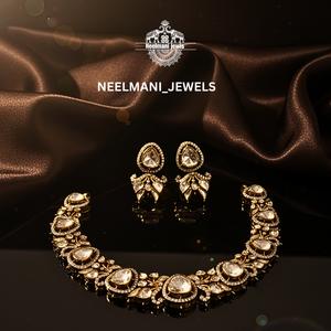 Ensemble de collier classique en moissanite Polki, bijoux raffinés avec coupe poire en or blanc et or rose pour mariage, fête ou cadeau - Product Image 1