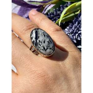 Merle House <b>Adjustable</b> <b>Ring</b> White Buffalo & Sterling Silver Rose Gold Plating Bezel Set Oval Cut Diamond Size 11 Perfect Gift - Product Image 2