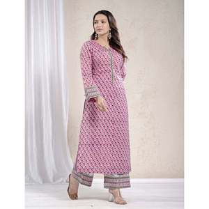 Pink Cotton Printed Ethnic Indian Suit Party Wear Kurta Pant Set with <b>Net</b> <b>Fabric</b> Salwar Kameez for Special Occasions - Product Image 5