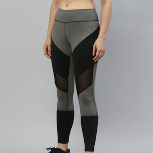 High Waist Color Blocked Yoga Leggings Full Length Mesh Panel Spandex Nylon Four-Way Stretch Pants - Product Image 5