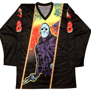 Maillot de hockey sur glace à col en V et manches longues, faible MOQ, personnalisé avec logo sublimé, nom/numéro d'équipe, tenue d'entraînement 100 % polyester - Product Image 2