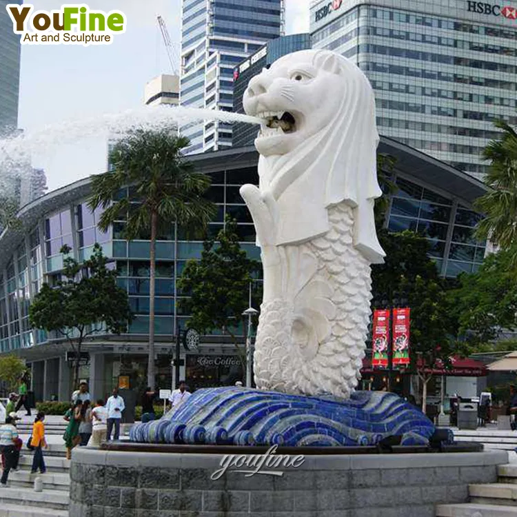Simbol Terkenal Ukuran Besar Kualitas Tinggi Marmer Singapura Singa Air Mancur untuk Dekorasi Luar Ruangan