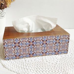 Boîte à mouchoirs en bois faite à la main indienne avec design en émail coloré pour cadeaux - Product Image 5