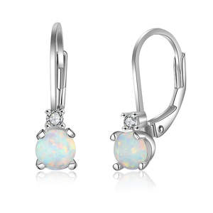 Boucles d'oreilles pendantes classiques et élégantes en argent sterling 925 et or 18 carats avec opale, diamant, perle et zircon, idéales pour mariage et soirée - Product Image 3