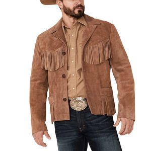 Chaqueta de Cuero con Flecos de Cuero Vacuno 100% Genuino, Diseño Personalizado, Cuello Alto, Nueva Colección de Invierno, Ropa Urbana para Hombre - Product Image 1