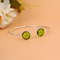 Magnifique bracelet jonc ajustable en argent massif 925 plaqué or, orné de peridot et de quartz hydro en forme de 10 mm, style bohème, fait main