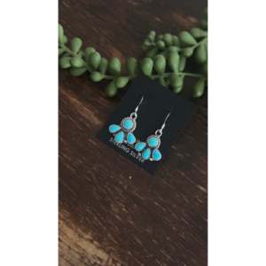 Gary Shorty Kingman Turquoise & Sterling <b>Silver</b> Drop <b>Earrings</b> <b>Dangle</b> Cluster Design - Product Image 3