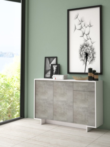 Terraneo Slim 3-Door Modern Wood <b>Sideboard</b> with Drawer Premium Quality Made in Italy - Product Image 2