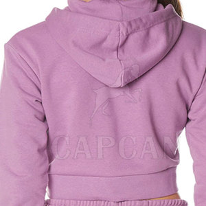 Sweats à capuche légers et courts pour femmes à la mode surdimensionnés à capuche tricotée d'hiver avec patchs personnalisés en dentelle sur le logo avant - Product Image 3