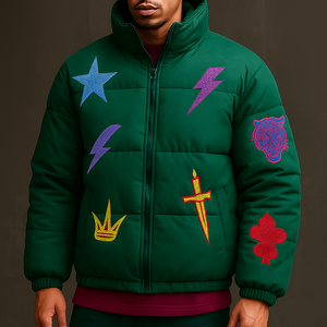 Chaqueta Safari de Moda para Hombre, Estilo Vintage, Abrigo Acolchado Grueso y Cálido para Invierno, Ropa Casual para Uso Diario, Decoración con Pedrería Satinada - Product Image 3