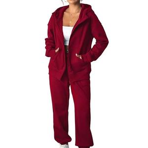 2025 logotipo personalizado traje de sudor para mujer entrenamiento Fitness Zip Up sudaderas con capucha conjuntos de talla grande transpirable French Terry buena calidad Casual - Product Image 1