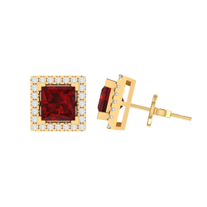 Boucles d'oreilles fines en pierre précieuse rubis taille princesse, plaqué or blanc, argent sterling, 9,6 mm, 2,5 g - Product Image 2