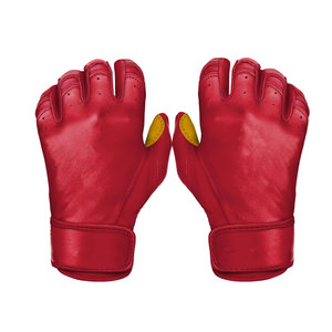 Red <b>Leather</b> Split Finger Baseball Gloves Half Finger Hook And Loop Closure Adult All Seasons - Product Image 3