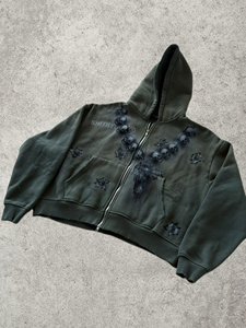 Felpa con Cappuccio Vintage Effetto Invecchiato con Zip e Grafica, Giacca Streetwear Personalizzata per Uomo - Product Image 3
