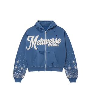 เสื้อฮู้ดมีซิปของผู้ชายผ้าฝ้าย100% สีทึบฤดูใบไม้ร่วงพร้อมงานปักดีไซน์แนววินเทจใส่สบาย - Product Image 6
