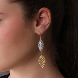 Dua Dendrite <b>Opal</b> Marquise Drop <b>Earrings</b> Handmade Brass 18K Gold Plated Trendy Wedding Elegant Jewelry for Women - Product Image 5