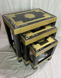 Handmade Black Gold Decorative Nightstand With 2 Drawers Traditional Ethnic Bedroom Furniture Side Table Nighstand - Product Image 4
