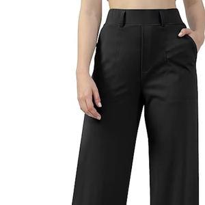 <b>WOMENS</b> WIDE STRAIGHT LEG WORK DRESS PANTS PULL ON BUSINESS CASUAL <b>TROUSERS</b> WITH POCKETS NEW ARRIVAL - Product Image 1