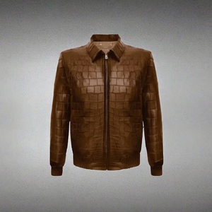 Nueva Bomber chaqueta de cuero de lona con cierre de cremallera en relieve para la piel Abrigo de Otoño de piel de vaca elegante - Product Image 5