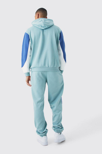 Custom <b>Cotton</b> Joggers Suits Set Men Color Block Casual Men Hoodie and Sweatpants Two Piece Oversized Hooded Tracksuit - Product Image 2