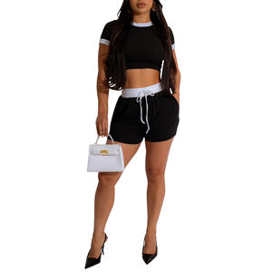 2025 été nouveau Design deux pièces ensemble femmes sport tricot Shorts ensemble Sexy haut court et Shorts ensemble femmes vêtements - Product Image 1
