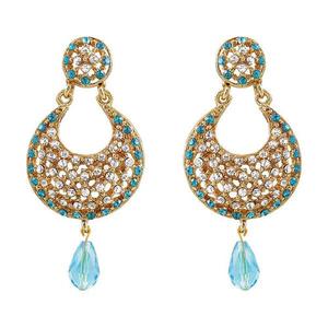 Boucles d'oreilles Chandbali plaquées or Tip Top Fashions avec style lustre en pierre autrichienne bleue-1300908 - Product Image 1