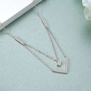 Stylish Premium Original Design S925 <b>Sterling</b> <b>Silver</b> V-shaped 3mm 1.8mm VVS1 Moissanite Women's Multi-color Trendy <b>Necklace</b> - Product Image 3
