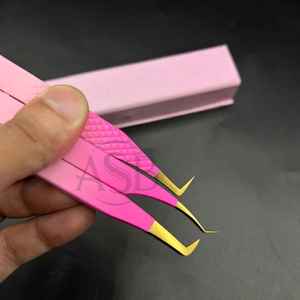 Pince à épiler d'extension de cils en acier inoxydable bicolore rose or Durable Diamond Grip Pointed Fiber Private Label Volume Lash - Product Image 2