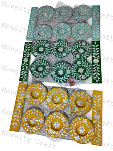 Posavasos de madera hecho a mano ecológico con mango de nácar, juego de posavasos multifuncional decorativo de seis platos - Product Image 4