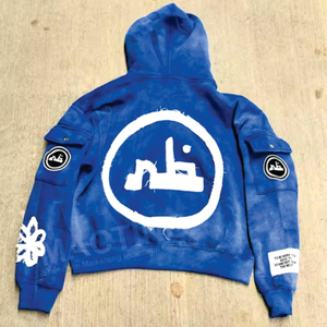 Custom Design Men's Distressed Embroidery Patch Patchwork <b>Zip</b> <b>up</b> <b>Hoodies</b> Acid Washed Vintage French Terry Sun Faded Men Hoodie - Product Image 4