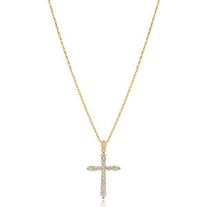 Collar con Colgante de Diseño de Cruz con Circonita Transparente, Joyería de Plata de Ley 925 Hecha a Mano en Turquía, para Compromiso, Boda, Fiesta - Product Image 1