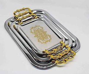 <b>Mirror</b> Polished Stainless Steel Serving <b>Tray</b> for Tea and Desserts Perfect for Kitchenware Hotels Homes and Restaurant Use - Product Image 3