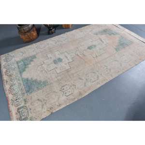 Tapis Vintage Turc 4.8x8.6ft Vert Beige Laine Latex Rectangulaire Forme Abstraite Tabriz pour Entrée Couloir 9x12 Rectangulaire - Product Image 2