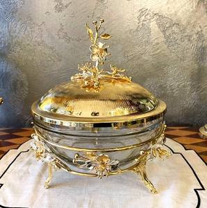 Bol de service floral plaqué or en acier inoxydable de haute qualité pour Biscuit Fruits secs chocolat Dates bonbons chips collations fêtes - Product Image 5