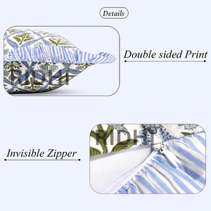 Juego de Fundas de Almohada Lumbar Estilo Occidental con Volantes Florales Azul Costero 12x20, Estampado a Mano en Algodón, Tamaño Personalizado, Extraíbles y Lavables - Product Image 3