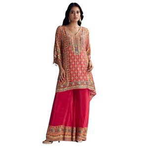 Set Palazzo caftano stampato rosso cremisi abbigliamento etnico donna all'ingrosso - Product Image 3