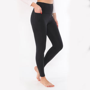 2025 Premium Solid Plus Size <b>Black</b> High Waist Full Length <b>Leggings</b> Pockets / Women's Workout 2-Piece Set / Quick-Drying - Product Image 6