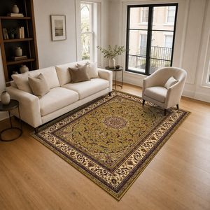 พรมเชนิลล์ลายเมดัลเลียนสีแดงเบอร์กันดีแบบดั้งเดิม รุ่น LXDP-0373 จาก RUGS DEPOT สำหรับขายส่ง พิมพ์ลายดิจิทัล ซักเครื่องได้ ไม่ลื่น - Product Image 2
