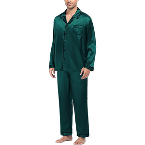 Ensemble de pyjama en satin à manches longues pour hommes Vêtements de détente boutonnés classiques en fibre de bambou et respirants pour couples - Product Image 4