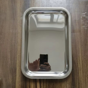 Plateau rectangulaire en argent, plateau de service en acier inoxydable pur, passe au lave-vaisselle, design de cuisine, mariage, restaurant, plats, assiettes - Product Image 1