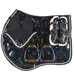 Tapis de selle en coton anglais cheval personnalisé en gros avec ensemble assorti de botte de cloche Tendon et voiles anti-mouches - Product Image 3