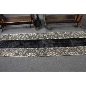 Tapis turc vintage, tapis de 2,3 x 7,6 pieds, tapis abstrait noir et vert - Product Image 3