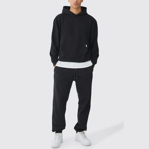 Haute qualité 100% coton Slim Fit hommes survêtement ensemble jambe droite pantalons de survêtement élastique respirant à capuche hiver lourd piste - Product Image 1