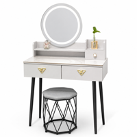 Coiffeuse moderne en verre avec miroir éclairé et armoire de rangement extensible, bureau de maquillage de luxe minimaliste, ensemble pour petite chambre