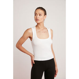ETHIQUET Biana Women's 100% Cotton Ribbed Look Fitted Thick <b>Strappy</b> Round Neck Tank <b>Top</b> - Product Image 5