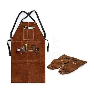 כבד עמיד בפני חום ריתוך apron cowhide עור תעשייתי bib מותאם אישית עיצוב כיסים